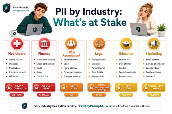 PII by Industry, six sectors and their most sensitive personal data types